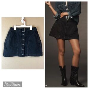anthropologie pilcro black denim belted button front mini skirt with tulle